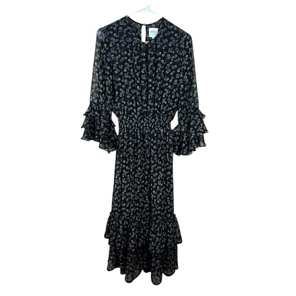 Misa Los Angeles Dresses & Skirts - Misa Los Angeles Maxi Dress Black Sheer Floral Rushed Long Sleeve Size S